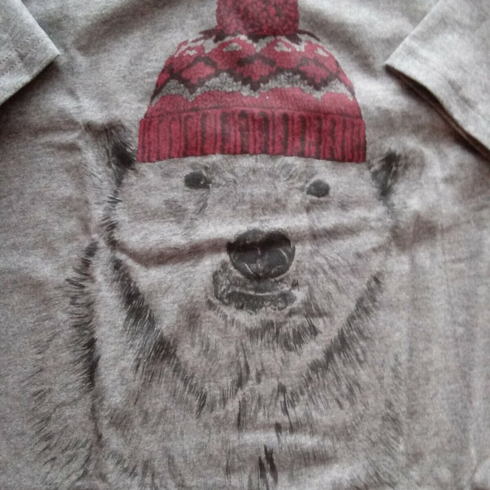 Modern Essentials Pure Cotton Loungewear Mens Grey T-Shirt Santa Bear Print, XL